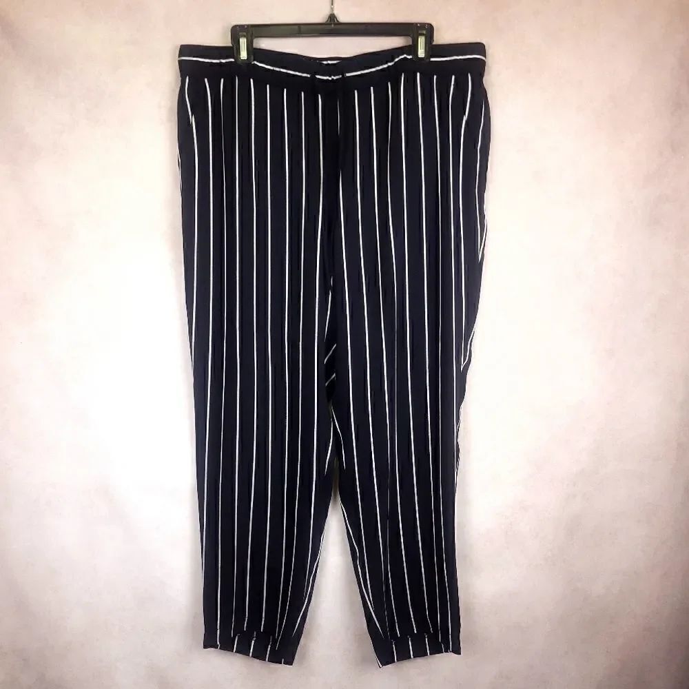 Loft Straight Leg Striped Black and White Pants Size Large
